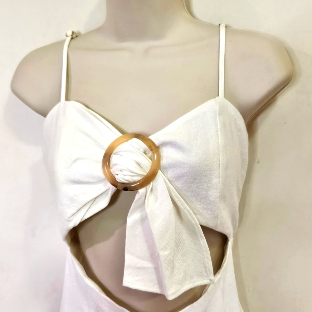 SABO Skirt Bella White Cut-Out Dress with Beige Button Detail, Large,NWT - Picture 13 of 16